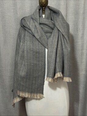Look brand Scarf/Wrap-Large Size-Poly/Acrylic blend-Blue Tones Herringbone-EUC